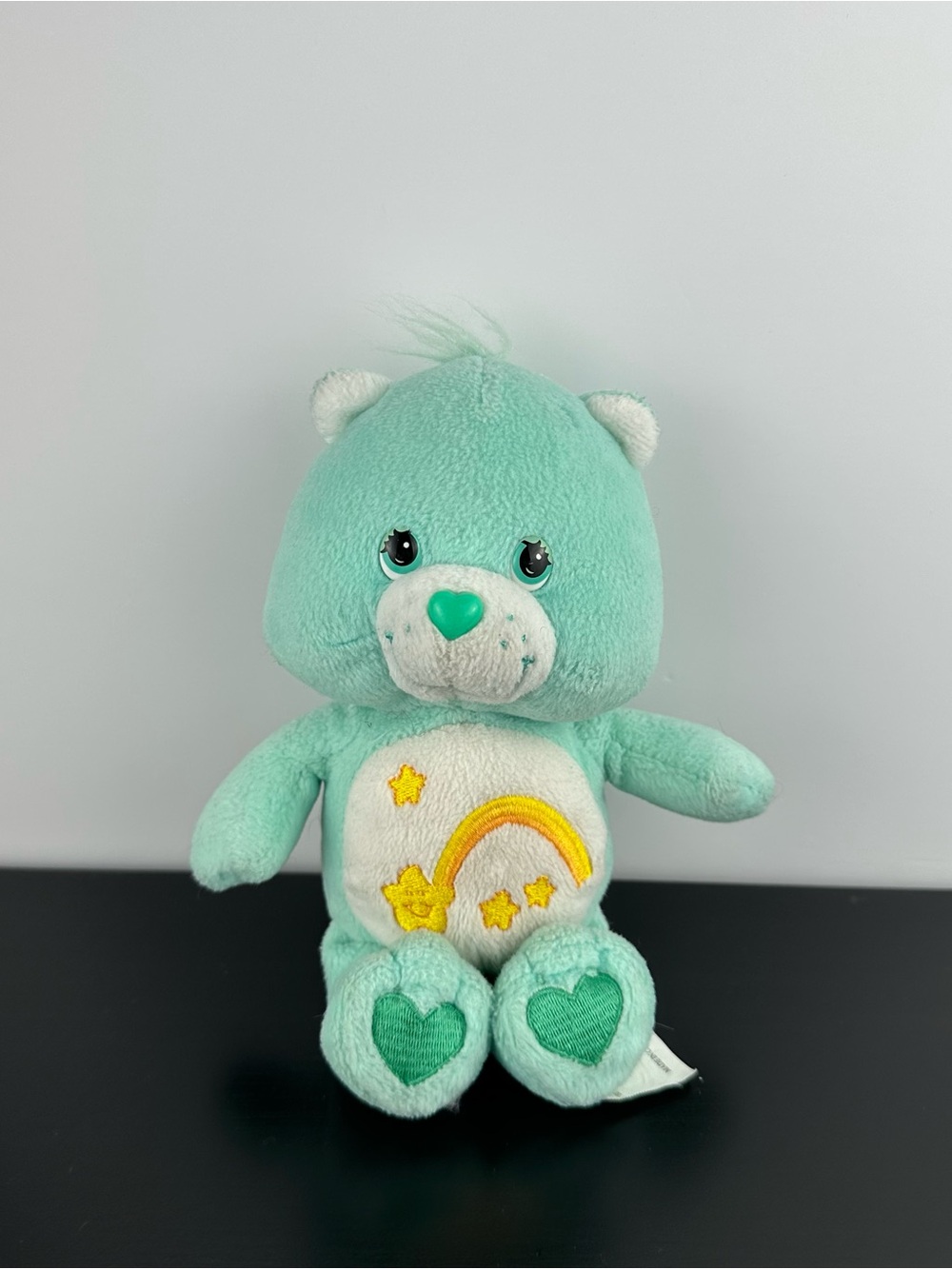 Vintage 2002 Care Bears Wish Bear Shooting Star Green Plush Stuffed Animal 8.5”